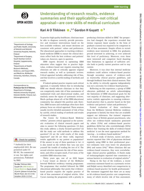 Understanding of research results, evidence summaries and their .